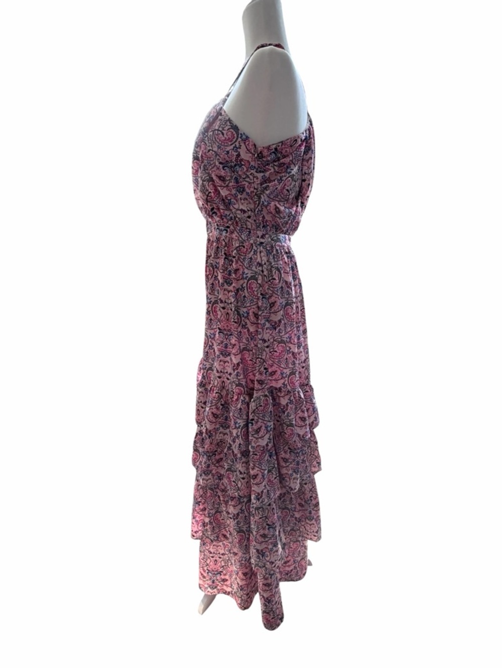 Outerknown Bailey Cross Halter Pink Floral Cut-Out Tiered Maxi Dress - Picture 3 of 10